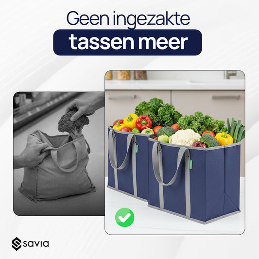 Boodschappentas Incl. Organizer Tasjes - Set van 3 - Navy Blauw