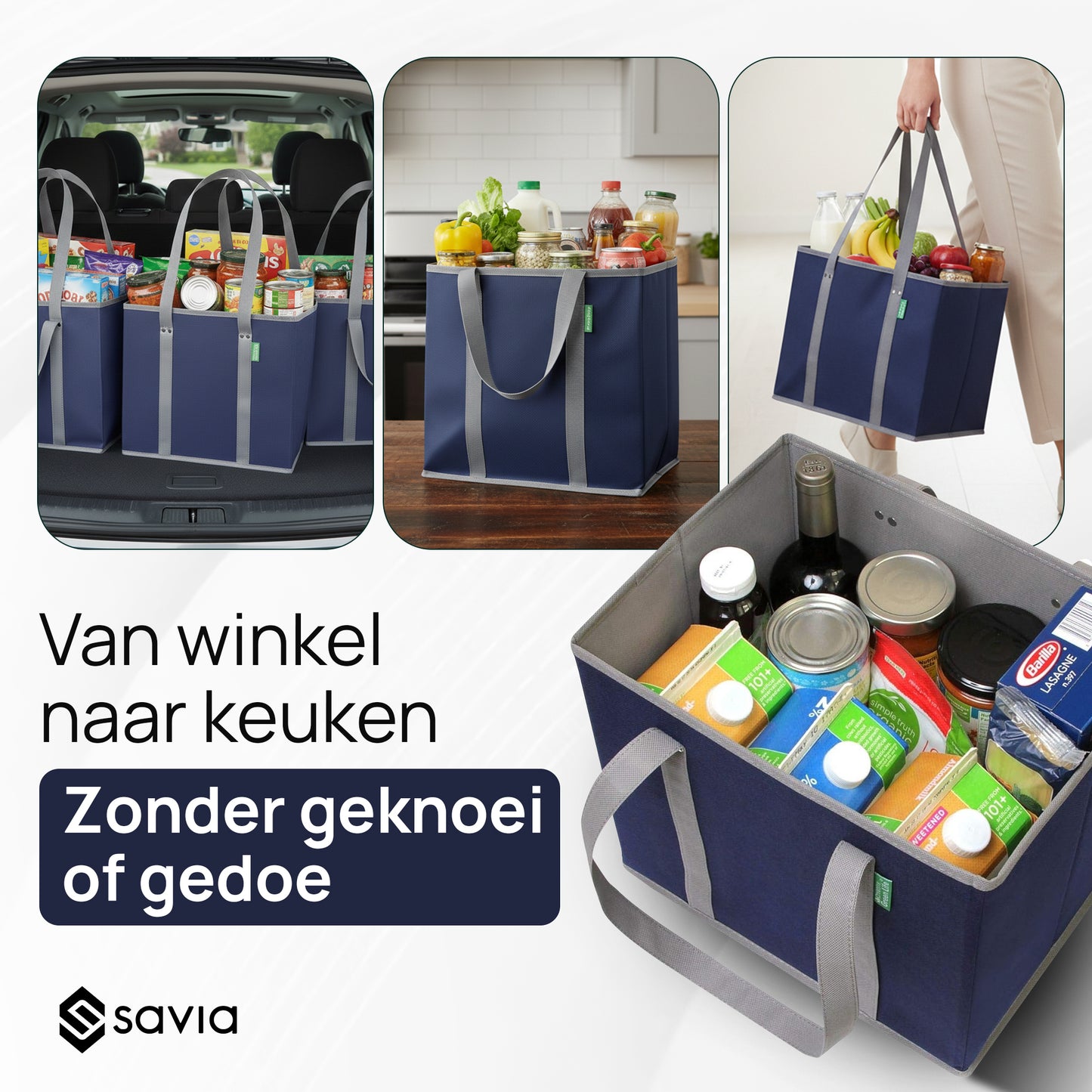 Boodschappentas Incl. Organizer Tasjes - Set van 3 - Navy Blauw