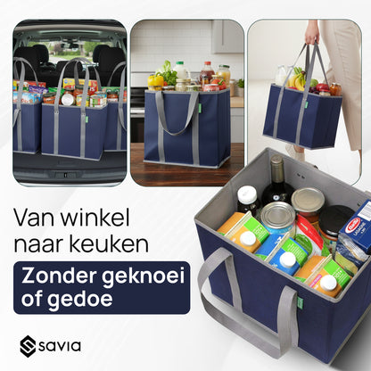 Boodschappentas Incl. Organizer Tasjes - Set van 3 - Navy Blauw