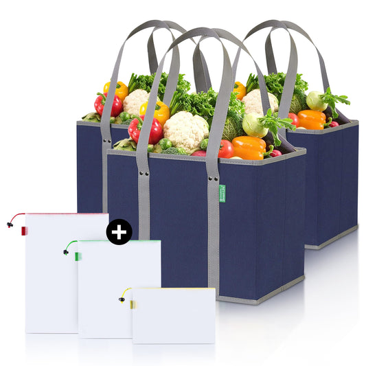 Boodschappentas Incl. Organizer Tasjes - Set van 3 - Navy Blauw